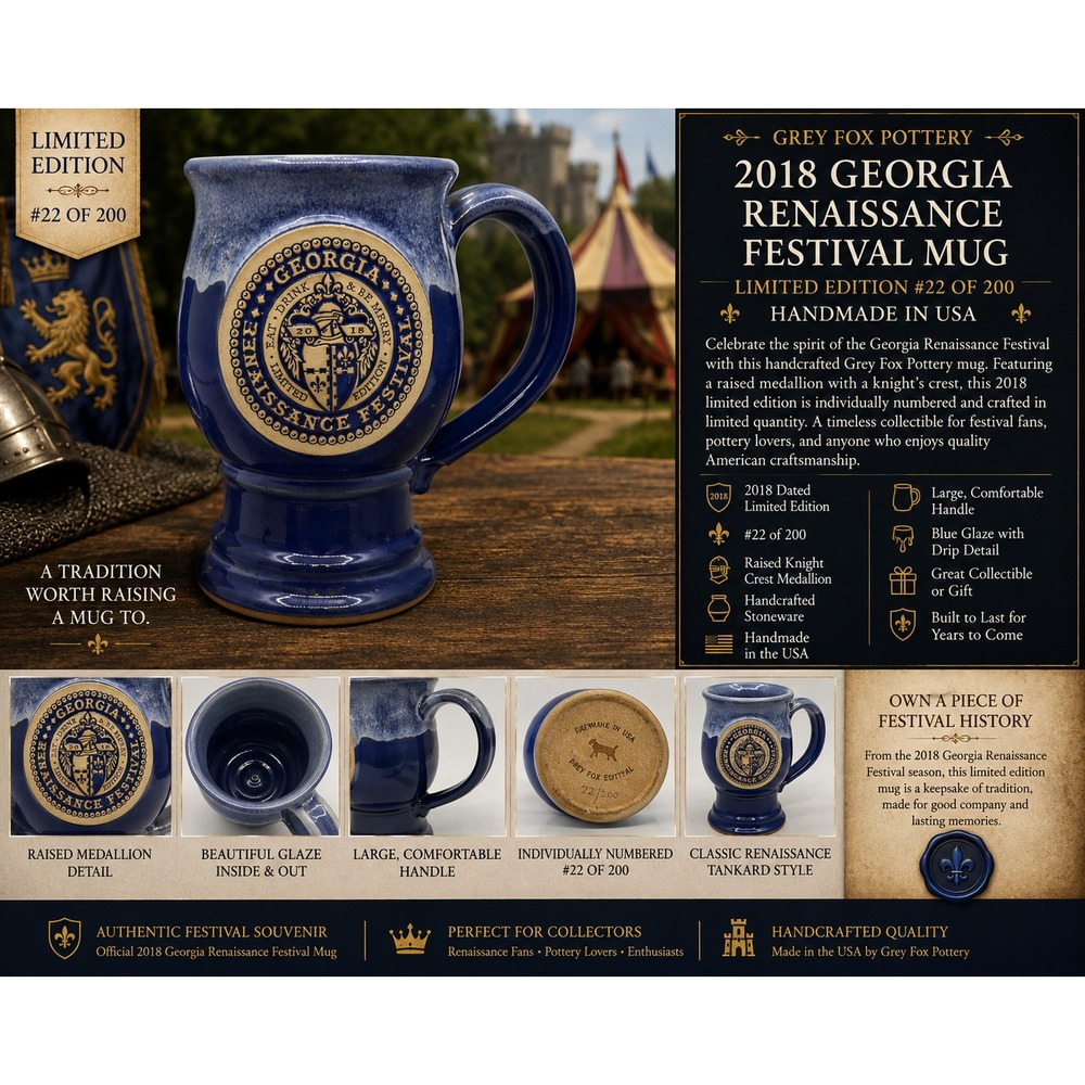 Grey Fox Pottery 2018 Georgia Renaissance Festival Mug Limited Edition #22/200
